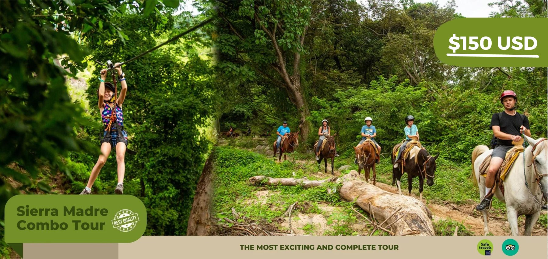 Horseback Riding + Zipline Tour — $150 USD